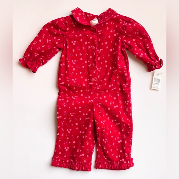 Teddy’s Choice Other - Vintage 90s Red Floral Baby Velvet Jumpsuit